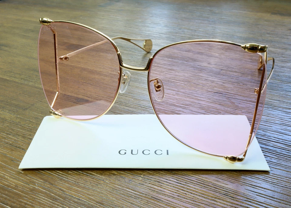 Gucci GG0252S 004 63mm Butterfly Sunglasses in Gold/Pink Lens with Velvet case - Image 2 of 4