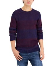 INC Men's Modern-Fit Plaited Rib-Knit Crewneck Sweater Navy/Red X-Small NWOT