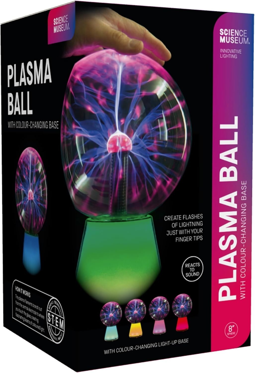 8 Inch Plasma Ball Interactive Plasma Lamp with Light-up Base Room Decor