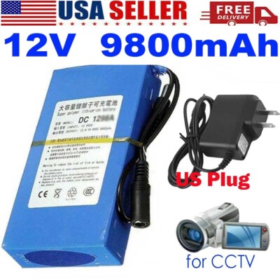 9800mAh Rechargeable Lithium-ion Battery 12V DC Portable Battery Pack w/ Charger