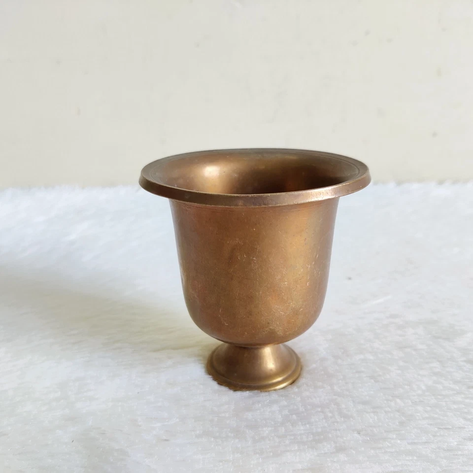 19c Vintage Handmade Brass Goblet Old Decorative Collectible Rare Rich Patina 48 - Image 4 of 4