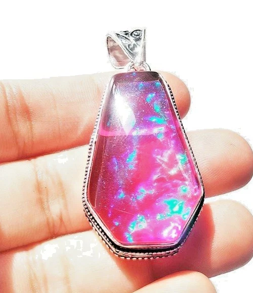Кулон ювелирный ручной работы из стерлингового серебра 925 пробы с австралийским тройным опалом - Изображение 3 из 4