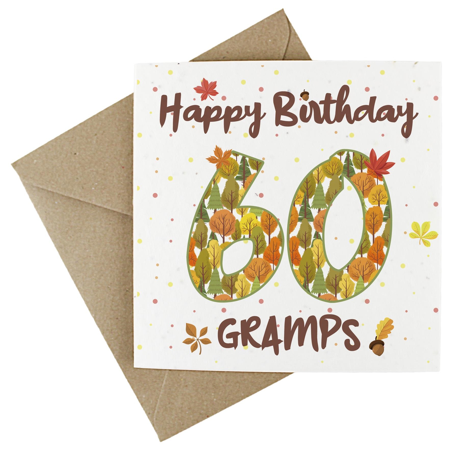 Gramps 60th Birthday Age Card - Autumnal Leaves & Trees Wildflower Seed Card