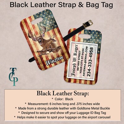 Étiquette à Bagage Personnalisée – Cerf Buck Drapeau Américain – Design Chasse