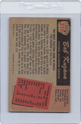 1955 Bowman #215 Bob Kuzava Orioles VG *2771 - Picture 2 of 2