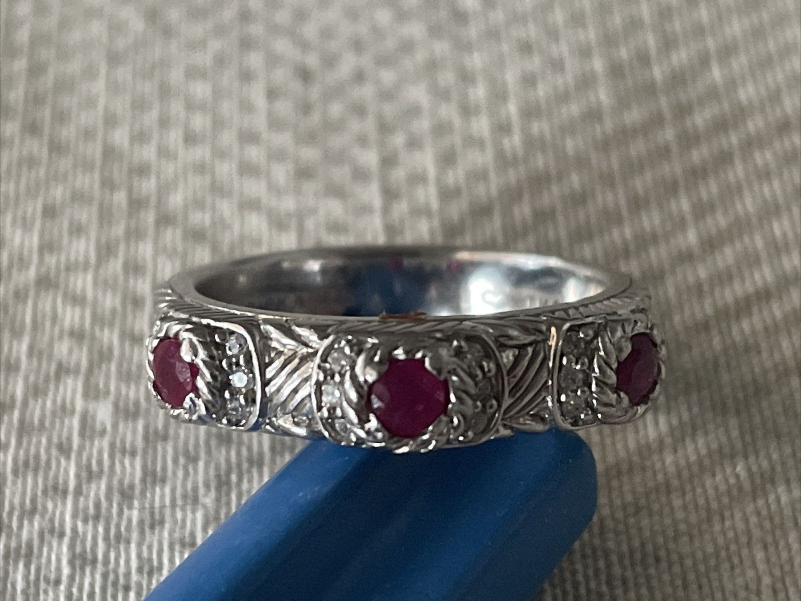 Judith Ripka Sterling Silver Stack Ring 3 Dark Re… - image 1