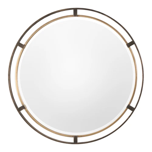 Mid Century Modern Gold Bronze Round Mirror 36in Thin Frame Minimalist Metal - Picture 1 of 3