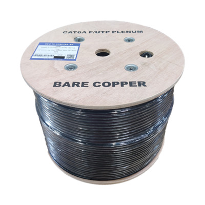 Cat6A Plenum Shielded F/UTP Cable 1000ft, Overall Foil Shield Black