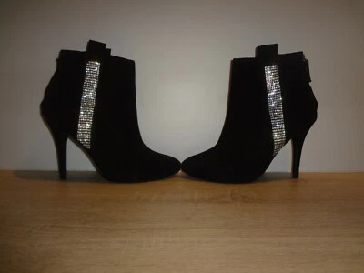 39 VERO CUOIO BOTTINE NOIR DAIM CUIR CONFORT TALONS STRASS CHAUSSURE BOTTE TOP M - Photo 1/4