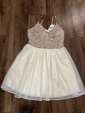 Xtraordinary Prom Dress Gold Beaded Ivory Nude Length Dress Size 5