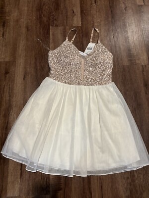 Xtraordinary Prom Dress Gold Beaded Ivory Nude Length Dress Size 5 | eBay