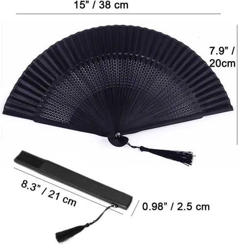 21cm Bamboo&Cloth Retro Folding Fan Black Japanese Vintage Hand Fan Handmade HOT - Picture 2 of 9