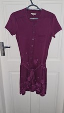 Fat Face Shirt Dress Size UK 8 Purple Plum Floral Leaf Jersey Spring Summer