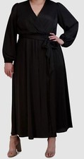 Signature by Robbie Bee Women's Black V-Neck Self-Tie Dress Plus Size 22W