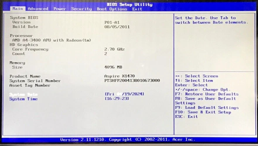 Acer Aspire AX1470-EF30P AMD A4-3400 APU 4GB Ram 1TB HDD No OS Boots BIOS W1002 - Image 2 of 4