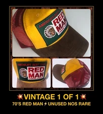 ORIG vtg 70s Red Man Tobacco Patch 1 of 1 trucker hat cap country music Rock NOS