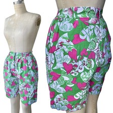 Vintage 90s Lilly Pulitzer Golf Shorts Pink Green High Waist 27