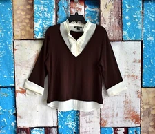 Women's I.N. Studio Top Long Sleeve Blouse Fuffle XLARGE Brown PRE-OWNED