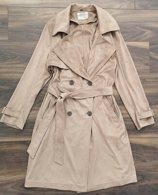 ZARA MINK FAUX SUEDE DOUBLE BREASTED TRENCH COAT SIZE S UK