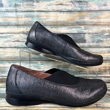 Dansko Womens Loafer Size 7.5-8 Metallic Gray Leather Slip On Comfort Shoe Wedge
