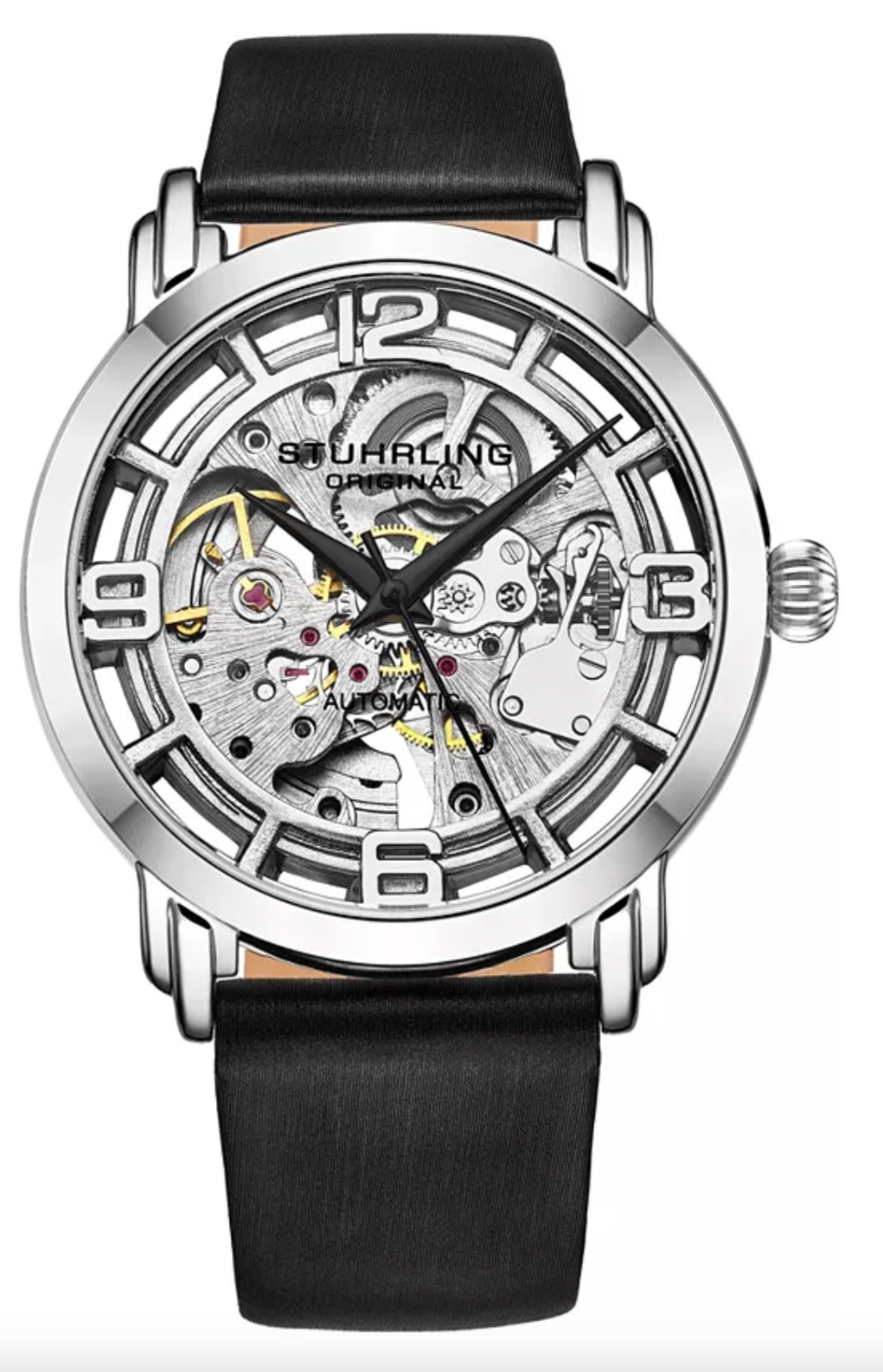 Women's Automatic Black Genuine Leather Strap Watch 40mm - White