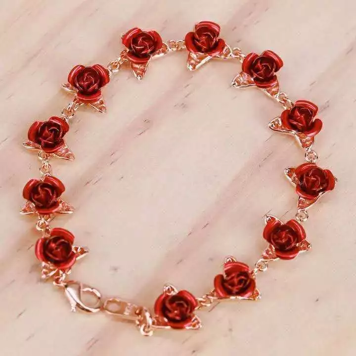 Red Rose Bracelet Flowers Wrist Chain Charm Valentine s Day Gift for Women