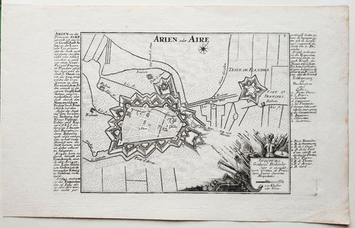 XVIII ème - Dépt 62 - Beau Plan de Aire sur la Lys par G. Bodenehr 34x26 - 1720 - Picture 2 of 2