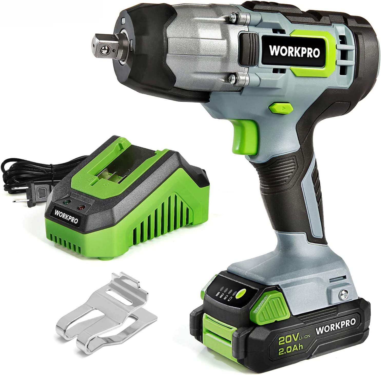 WORKPRO 20V Cordless Impact Wrench/with 4PCS Drive Impact Sockets 2.0Ah Battery