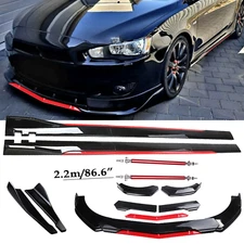 Front Bumper Lip Splitter Spoiler Side Skirt Bod Kit Glossy For Mitsubishi Lanc