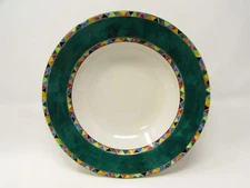 Carmen by Interiors Rim Soup Bowl Multi Color Fruit & Triangles Black Trim b24