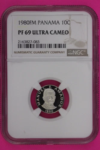 1980 Panama PF 69 Ultra Cameo Proof 10 Centesimos NGC Certified Graded Slab 871