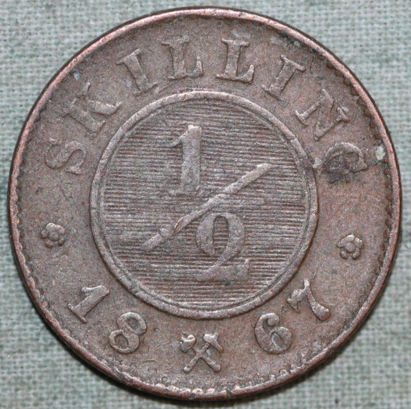 Norway 1867 ~ Copper 1/2 Skilling ~ Carl XV