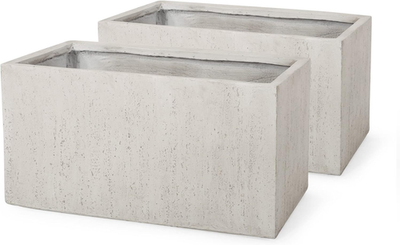 #ad Modern White Cast Stone Rectangular Planters Set of 2 for Outdoor Use $533.99