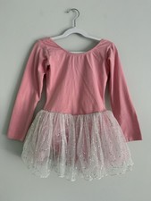 Girls Long Sleeve Fluffy Mesh Pink Tutu Ballet Dress Gymnastic Leotard Sz M 8