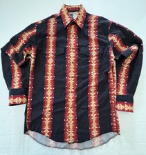 PreOwned Excellent Wrangler VTG Western Aztec Button Shirt Black Red Orange Sz M