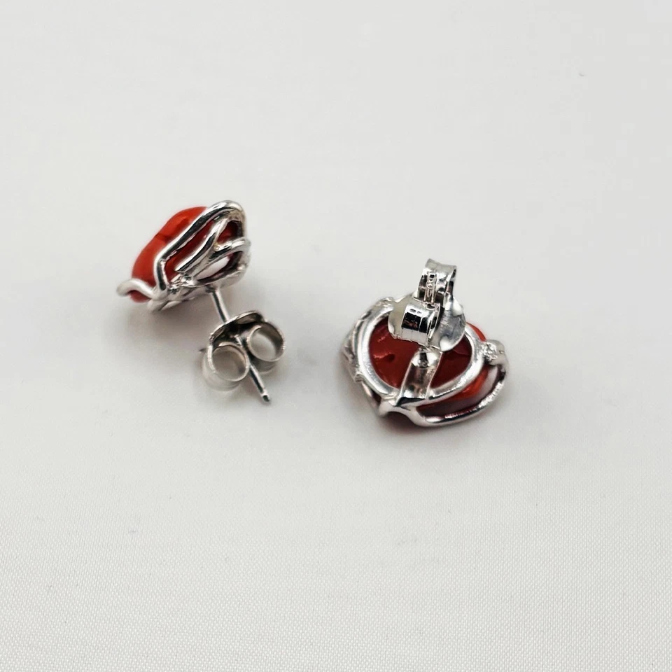 Orecchini a lobo Argento 925 corallo naturale gioiello artigianale minimal - Immagine 2 di 3