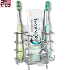 Stainless Steel Wall Mount Toothbrush Holder Adhesive Hanger Organizer Bathroom