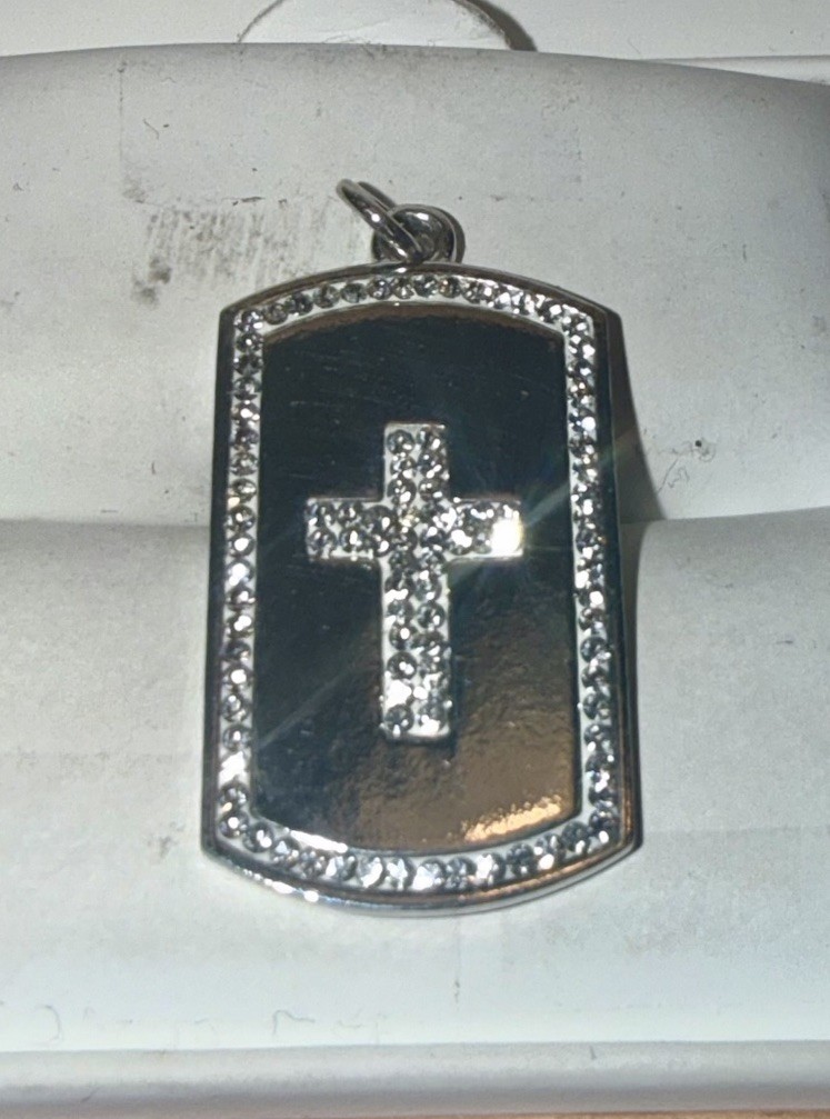 ESTATE Solid Sterling Silver Rhinestone Cross Dog… - image 3