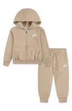 Nike Kids Club 2-Piece Cotton Blend Zip Hoodie  Joggers Sweatsuit Beige Size 6