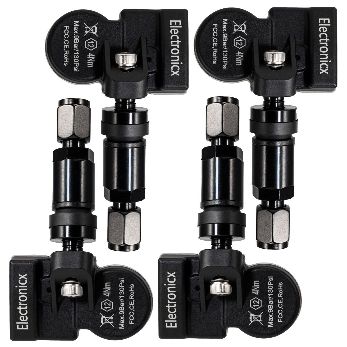 4x Tire Pressure Sensors TPMS Sensors Metal Valve Black for Jaguar XK-S 2014-201