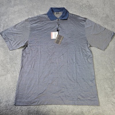Hart Schaffner Marx Mens Medium Polo Blue Grey Striped Mercerized Cotton Italy