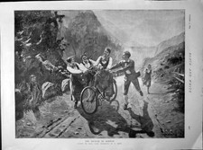 Antique Old Print Bicycle In Norway Children Playing Windblown Hans Dahl 1895