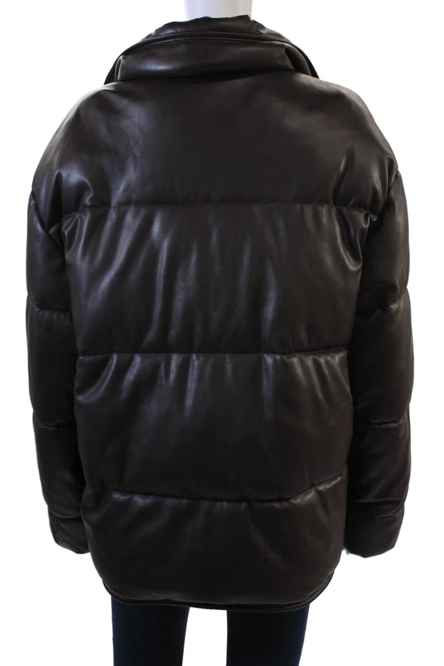 Женская куртка-пуховик Zara стеганая веганская кожа черная на пуговицах высокий вырез размер XS - Изображение 4 из 4