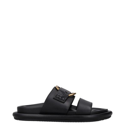 Moncler Damen Glocken-Sandalen flach Pantoletten schwarz Leder offene Zehenpartie UK 3 UVP 515