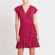 Rails Koreen Wrap Dress Women's L Red Wildflower Floral Short Sleeve Ruffle Hem