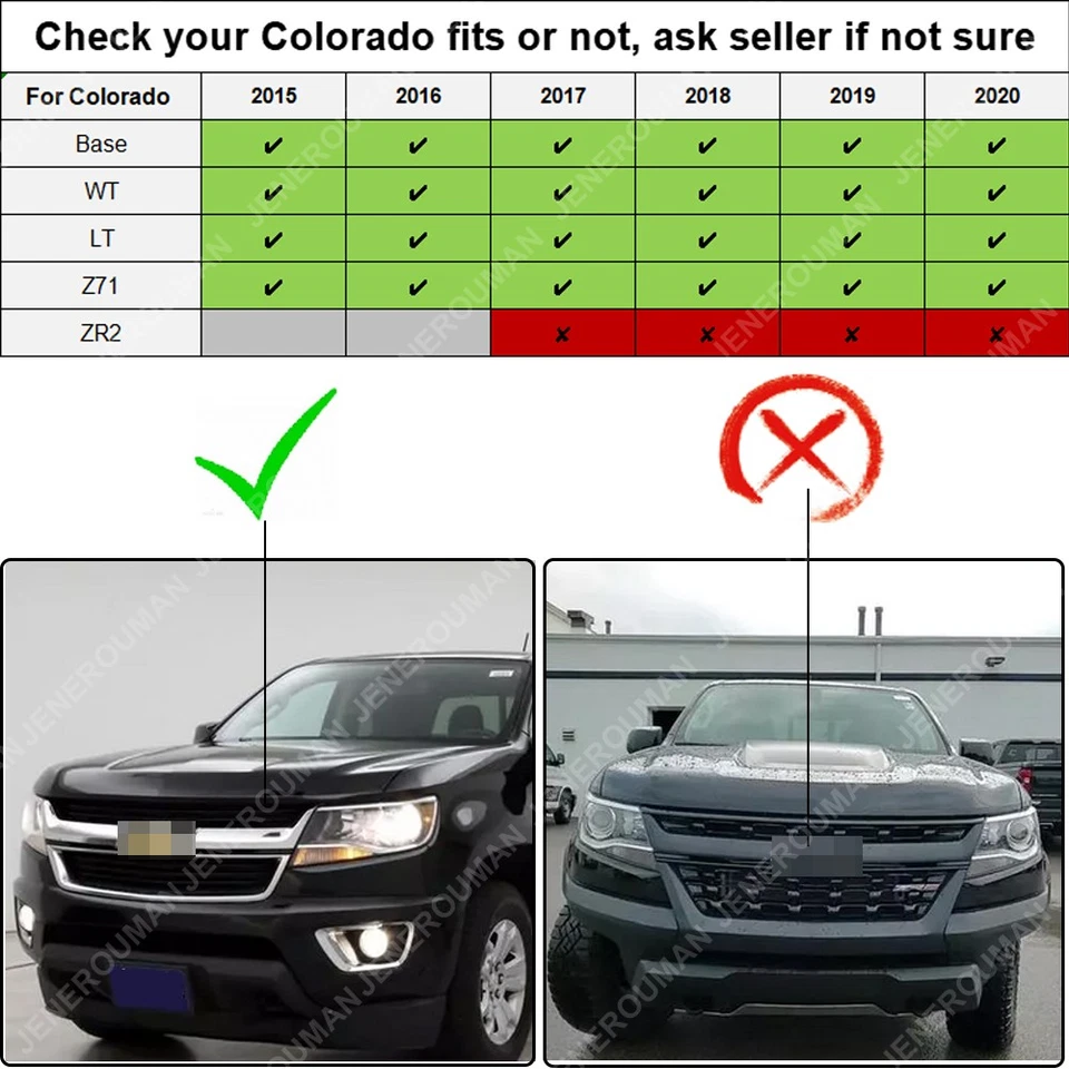 Front Grill Matte Black For 2015-20 Chevy Chevrolet Colorado Upper Grille WT LT Foto 2 de 4