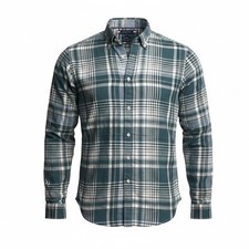 Tommy Hilfiger Linen Cotton Plaid Button Down Shirt Mens XL Regular Fit Blue