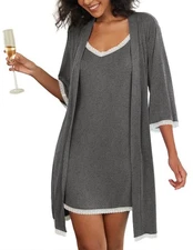 Womens Nightgown and Robe Set 3/4 Sleeves Robes 2 Piece Bathrobe Set V-neck L...
