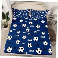 Kids Soccer Fitted Sheet Size Football Bed Sheet Set Boys Girls Twin Navy Blue