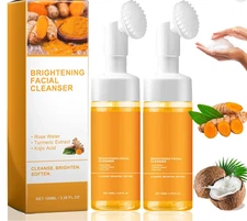 2PCS Turmeric Face Wash with Brush, Turmeric Foaming Facial Cleanser for AllSkin